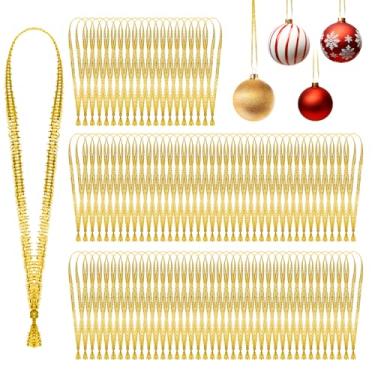 Imagem de Cabides de fita de enfeite de Natal, 200 peças de ganchos de enfeite de Natal, cordão para árvore de Natal, cordão dourado fino amarrado à mão, enfeites de fita para decoração de festa de Natal