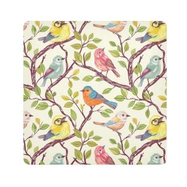 Imagem de SEHANY Saco de maquiagem de pano autoadesivo colorido flores primavera pássaro mágico protetor portátil para lente de câmera envoltório cosmético, bolsa de maquiagem aberta para mulheres, itens