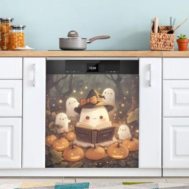 Imagem de ATTX Capa de ímã de lava-louças de fantasmas fofos, 58 cm C x 66 cm A decoração da capa da máquina de lavar louça, adesivos de eletrodomésticos para armários domésticos #242