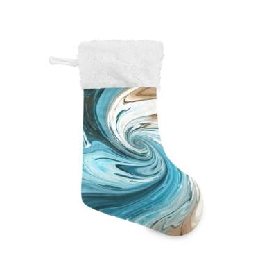 Imagem de GakkiGii Meia de Natal grande de mármore espiral, decoração de Natal suspensa para parede de árvore de lareira, 45 x 31 cm