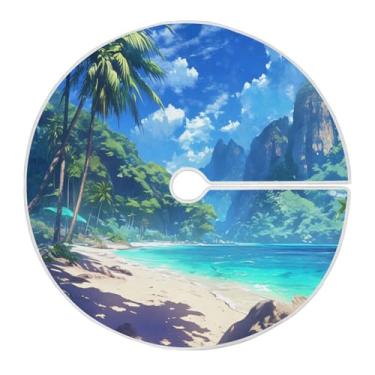 Imagem de Blueangle Saia de árvore de Natal com palmeiras de praia de 120 cm - poliéster macio e resistente a rugas, decoração de férias para festas de Natal, árvore festiva e decoração de casa (56)