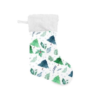 Imagem de GakkiGii Pacote com 2 meias de Natal de pinheiro em aquarela, decoração grande para pendurar na parede da árvore da lareira, 45 x 31 cm