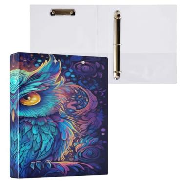 Imagem de ATTX Fichário com 3 anéis de coruja neon de 3 cm para papel tamanho carta, 21,6 cm x 28 cm, fichários de três anéis com prancheta para material de escritório #48