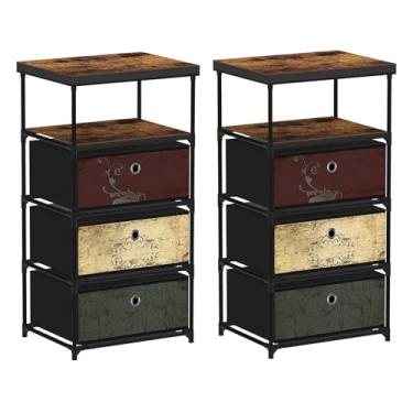 Imagem de VASICAR 2 mesas de cabeceira com prateleiras, cômoda pequena de tecido com 3 gavetas, ao lado da mesa, organizador de armário, unidade de torre de armazenamento para quarto, sala de estar, entrada,