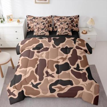 Imagem de Erosebridal Jogo de cama com 7 peças Duck Huner, camuflado, rústico, exército, acampamento, floresta, camuflagem, conjunto de cama militar