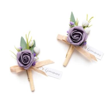 Imagem de Ling's moment Boutonniere para homens, 2 peças de flores artificiais para casamento/formatura/baile, etc. Creme lilás