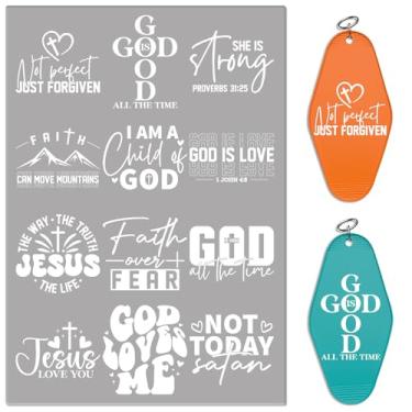 Imagem de DORSBABY Adesivos UV DTF - 24 folhas de citações cristãs adesivos de transferência a frio para chaveiros de motel. Papel de transferência impermeável, esfregar em transferências à prova d'água (Bíblia