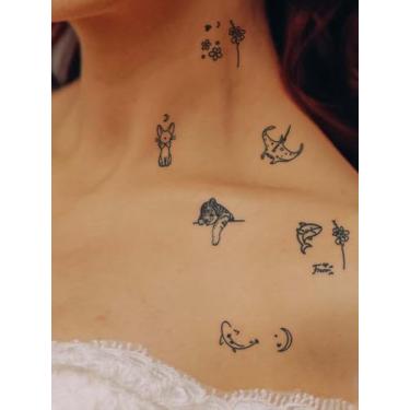 Imagem de 6 peças de tatuagem semipermanente não reflexiva de suco de ervas simples símbolo de coração padrão animal presente pulso dedo clavícula corpo adesivo de tatuagem impermeável