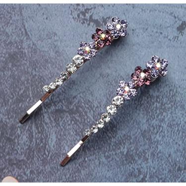 Imagem de 2 peças de broche de strass com flor pequena cristal metal colorido grampos de cabelo para festas femininas tema casamento decoração de cabelo suprimentos (roxo)