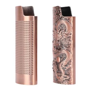 Imagem de YOUTHINK Capa de Isqueiro de Metal Vintage, Capa Protetora Com Padrão de Dragão e Grade, Suporte de Isqueiro Reutilizável de 8 Cm de Comprimento para Festas de Acampamento e Caminhadas (#12)