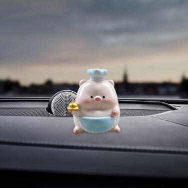 Imagem de Tuxihapp Decorações de painel de carro de porco fofo, mini enfeites de espelho retrovisor de carro de resina, console central de animais engraçados presentes para mulheres, acessórios interiores de