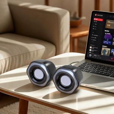 Imagem de Alto-falante de computador de 7,6 cm para desktop ou laptop, alimentado por USB C/USB, som cristalino, graves ricos, volume alto, controle direto, plug-n-play, preto