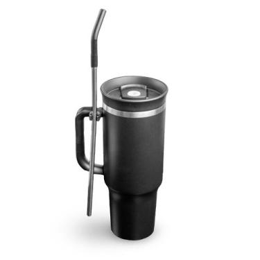 Imagem de Copo Térmico com Canudo Aço Inoxidável 3 Camadas 1,2l Preto - Casa Raf