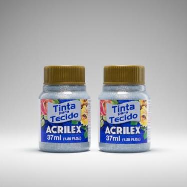 Imagem de Kit 2 Tintas para Tecido Glitter Acrilex Prata 202 37ml | Brilho Intenso, Alta Fixação, Secagem Rápida e Resistência Superior às Lavagens