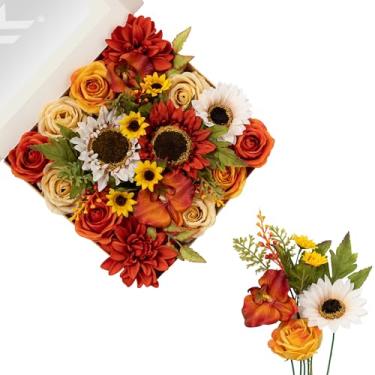 Imagem de FANKO Flores artificiais, rosa laranja queimada, combinação de flores de seda falsa, champanhe, amarelo, rosa, laranja, girassol, laranja, dália, vintage, outono, para buquês de noiva de casamento