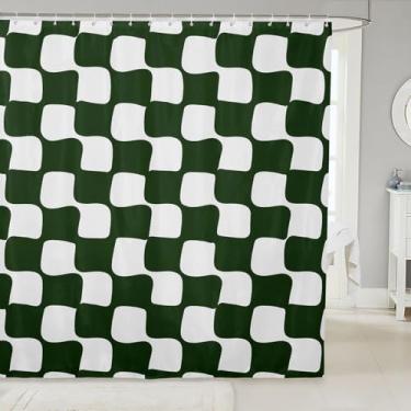 Imagem de jejeloiu Cortinas de chuveiro quadriculadas Buffalo Plaid Cortina de banheiro para crianças mulheres homens verde branco acessórios de banheiro geométrico impermeável tecido de poliéster para barracas