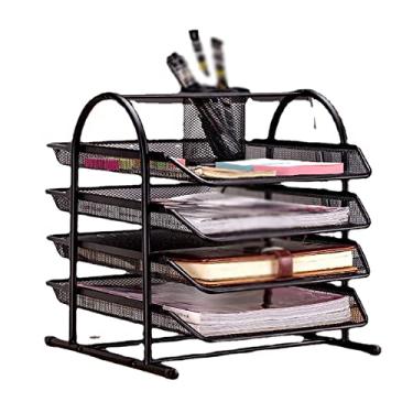 Imagem de LMJYU Porta-revistas de mesa de metal de malha de arame multicamadas rack de dados organizador de mesa prateleira para livros e jornais