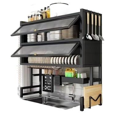Imagem de 85cm Escorredor de Louça Suspenso em Aço Inoxidável – Kitchen Rack Boutique | Organizador de Louça para Cozinha Compacta(E 2 andares 1 portas 105cm)