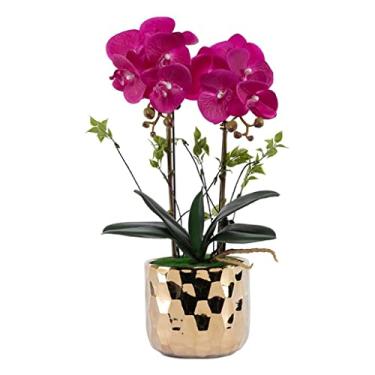Imagem de LMJYU Orquídeas de flores artificiais artificiais Phalaenopsis flores com vaso mantêm pétalas cheias e macias flores artificiais permanecem frescas bonitas e bonitas