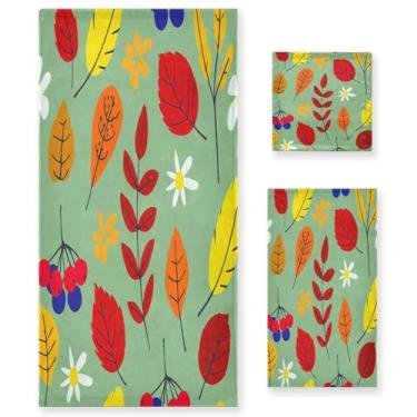 Imagem de Wassud Conjunto de 3 toalhas de banho coloridas com folhas de outono, toalhas super macias e absorventes para banheiro, toalhas de banho de secagem rápida, toalha de banho para academia, spa, hotel