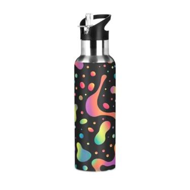 Imagem de Wassud Garrafa de água colorida de aço inoxidável esportiva garrafa de água com canudo isolado garrafa de água copo portátil de viagem 623 g