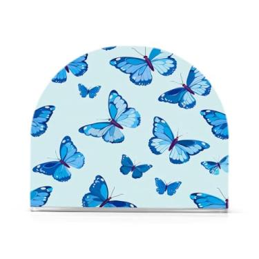 Imagem de Wassud Porta-guardanapos de borboletas azuis para mesa, cozinha e jantar, suporte de guardanapo de acrílico para guardanapos de papel, acomodam 50-60 guardanapos decoração de fazenda 1 peça