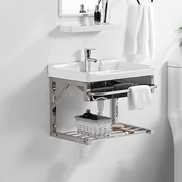 Imagem de Lavatório de parede de cerâmica pequena pia de banheiro triângulo branco suporte de parede pias de lavanderia de cerâmica vaso de porcelana