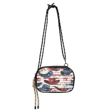 Imagem de STAYTOP Chapéu de cowboy estilo bandeira americana pequena bolsa transversal carteira para celular para mulheres e homens, mini bolsa de viagem - chapéu de cowboy estilo bandeira americana