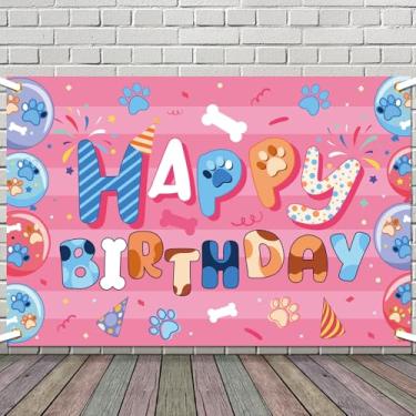 Imagem de Faixa de Aniversário com Desenho Animado, 100x150 cm Decoração de Aniversário com Tema Cachorro Fundo Fotográfico Fofo Adequado para Crianças Meninos Meninas e Decorações Festa