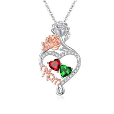 Imagem de WYDDO Colar com coração e amor, pedra do mês de nascimento duplo, joia de flor de rosa, aniversário dos namorados, presente de Natal para avó, esposa, mãe, Base, Zircônia cúbica