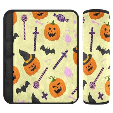 Imagem de Burbuja Capa para cinto de segurança de carro Halloween Pumpkins Protetor de cinto de segurança de carro macio confortável para alça de ombro de assento, 1 par médio