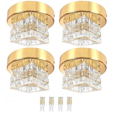 Imagem de Kit 4 Spot Cristal Sobrepor Quadrado Base Polido Bet44 + Led