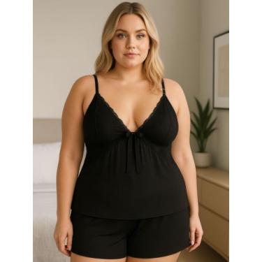 Imagem de Baby Doll Plus Size Espera Marido Short - c12 SIMONE, Preto, 48/50 G