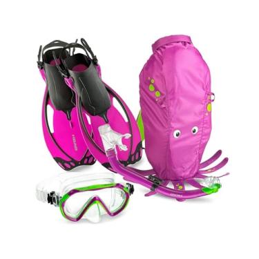 Imagem de Mares Head Italian Collection Premium Youth Sea Pals Personagem Kids Mask Fin Snorkel Conjunto de Equipamento de Mergulho - Conjunto de Lente de Vidro Temperado Ultratransparente, Roxo, Pequeno/9-13