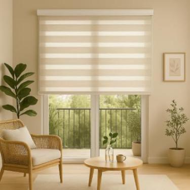 Imagem de Persiana Pronta - Persiana Zebra Smart 38mm Motorizável 220larg x 260alt Linho Creme