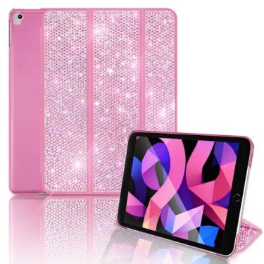 Imagem de Leuhiove Capa brilhante de 10,2 polegadas para iPad 9ª geração 2021, iPad 8ª geração 2020, iPad 7ª geração 2019, capa com suporte de strass brilhante, despertar/hibernar automático (rosa)