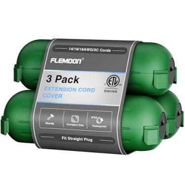 Imagem de Flemoon [Pacote com 3] Capa de segurança para cabo de extensão ao ar livre, caixa elétrica IP44 à prova de intempéries para proteger tomada externa, plugue, soquete, dia das bruxas, decoração de Natal