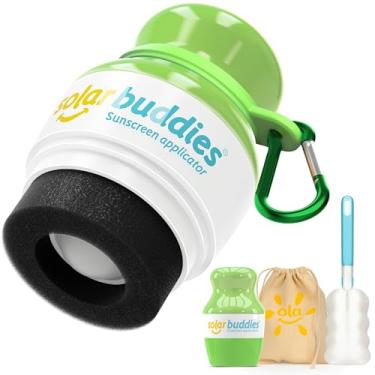 Imagem de Kit de Viagem Solar Buddies Grab & Go com Mosquetão e Escova – Verde Completo – Aplicador Recarregável com Esponja e Rolo para Protetor Solar – Uso Infantil e Adulto – Capacidade de 100 ml/3,4 fl oz