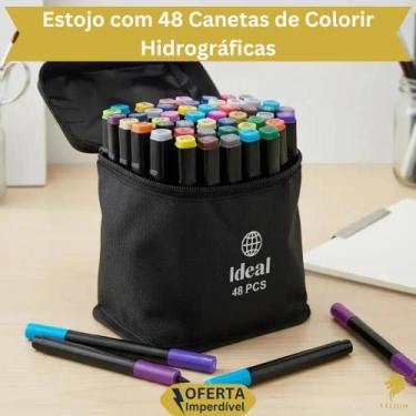 Imagem de Kit Canetinhas Hidrográficas Marcadora 48 Cores Kit Estojo Bobbiegoods
