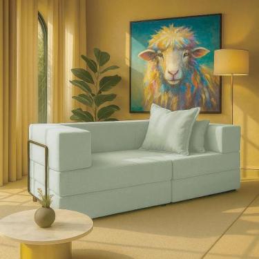 Imagem de Sofá Cama Modular 2 Lugares Mold Boucle Verde - Loja Sheep, Verde clar