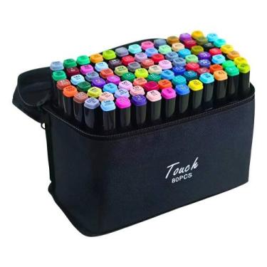 Imagem de Kit 80 Canetas Marcador Ponta Dupla Touch Coloridas Premium Domni