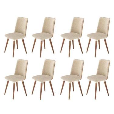Imagem de Kit de 8 Cadeiras de Madeira Maciça Estofada Dakota - Natural c/ Boucl