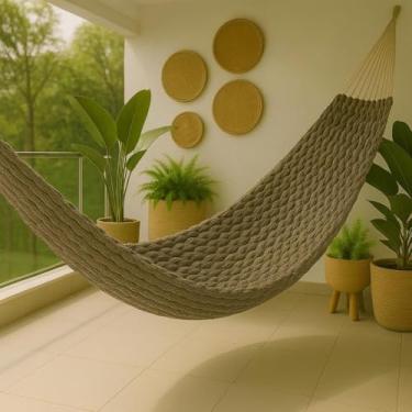 Imagem de Rede de Descanso, Confeccionada em AlgodãO ConfortáVel e Resistente, Adequada Para Uso Interno e Externo.(Rede Trançada Areia)