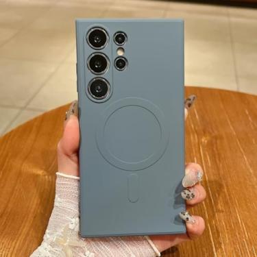 Imagem de Capa magnética de silicone para Samsung Galaxy S25 S24 S23 S22 S21 Ultra Plus S25 Fe, capa macia de TPU à prova de choque (para Galaxy S21+ 5G/Cinza)