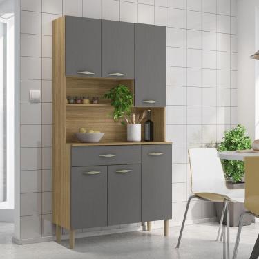 Imagem de Armário Cozinha Compacta Apolo Com 6 Portas E 1 Gaveta Em Mdp Freijó/gris - Kits Paraná