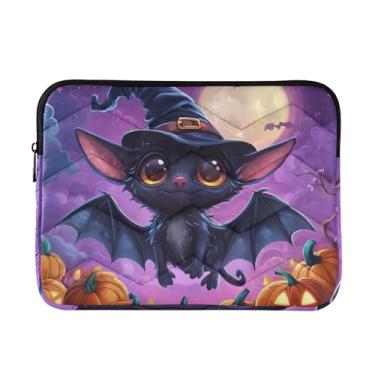 Imagem de Capa acolchoada para laptop, Halloween, morcego, abóboras, roxo, à prova de choque, capa protetora para notebook de 13 polegadas