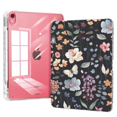 Imagem de Piznernico Capa para iPad 11ª geração A16 Chip 2025, iPad 10ª geração 10.9 2025 com suporte para lápis, capa protetora fina com três dobras transparente, flor em aquarela