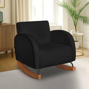 Imagem de Poltrona Com Base Balanço Em Tecido Bouclé Cindy – Lucadi Preto