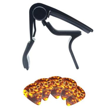 Imagem de KIT de capotraste Preto + 5 palhetas MXP para violao