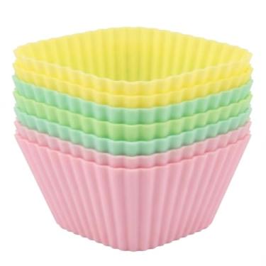 Imagem de Kit Conjunto com 6 Forma Forminhas Quadradas 3x7cm de Silicone para Cupcake Forno Mini Bolo Air Fryer Muffin Assadeira Antiaderentes Reutilizáveis Resistente ao Calor Cores sortidas
